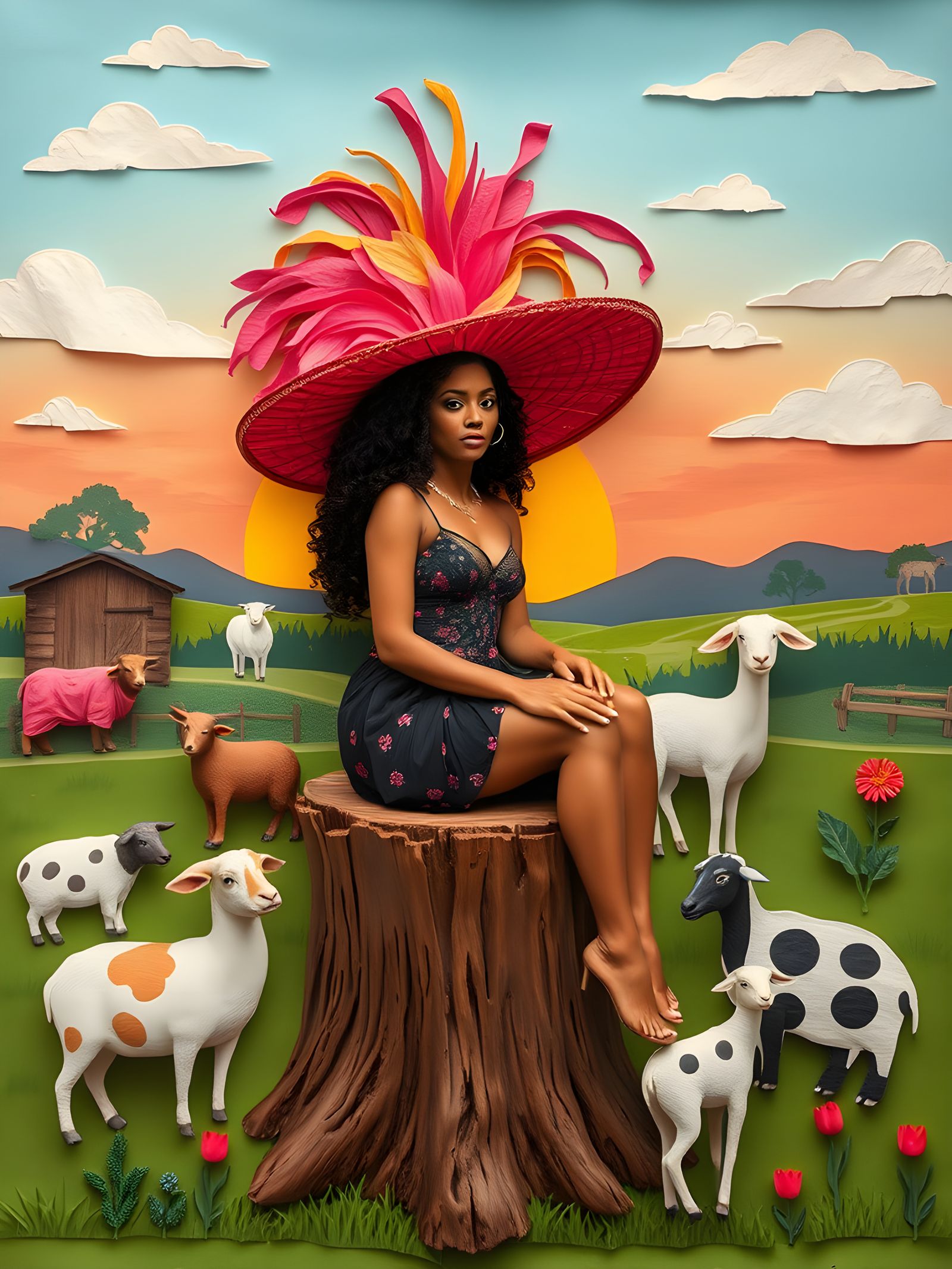Extravagant Farm Girl in Sunset Diorama