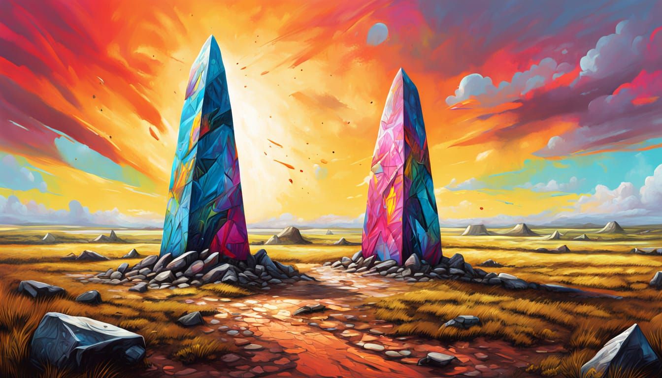 Massive Menhir On Diamond Plain, Hyper Realistic Fantasy