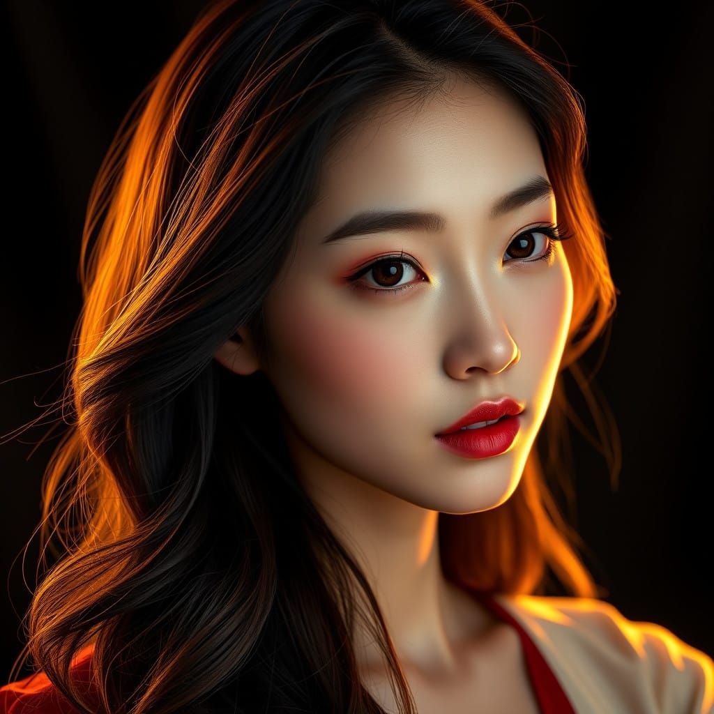 Ethereal Chinese Beauty with Amber Eyes and Chestnut Hair