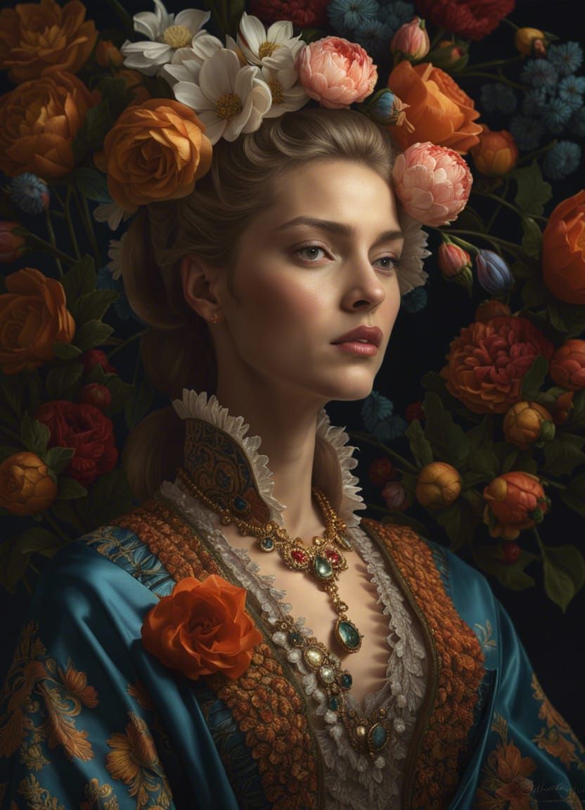 Art Nouveau Portrait with Fractal Flowers