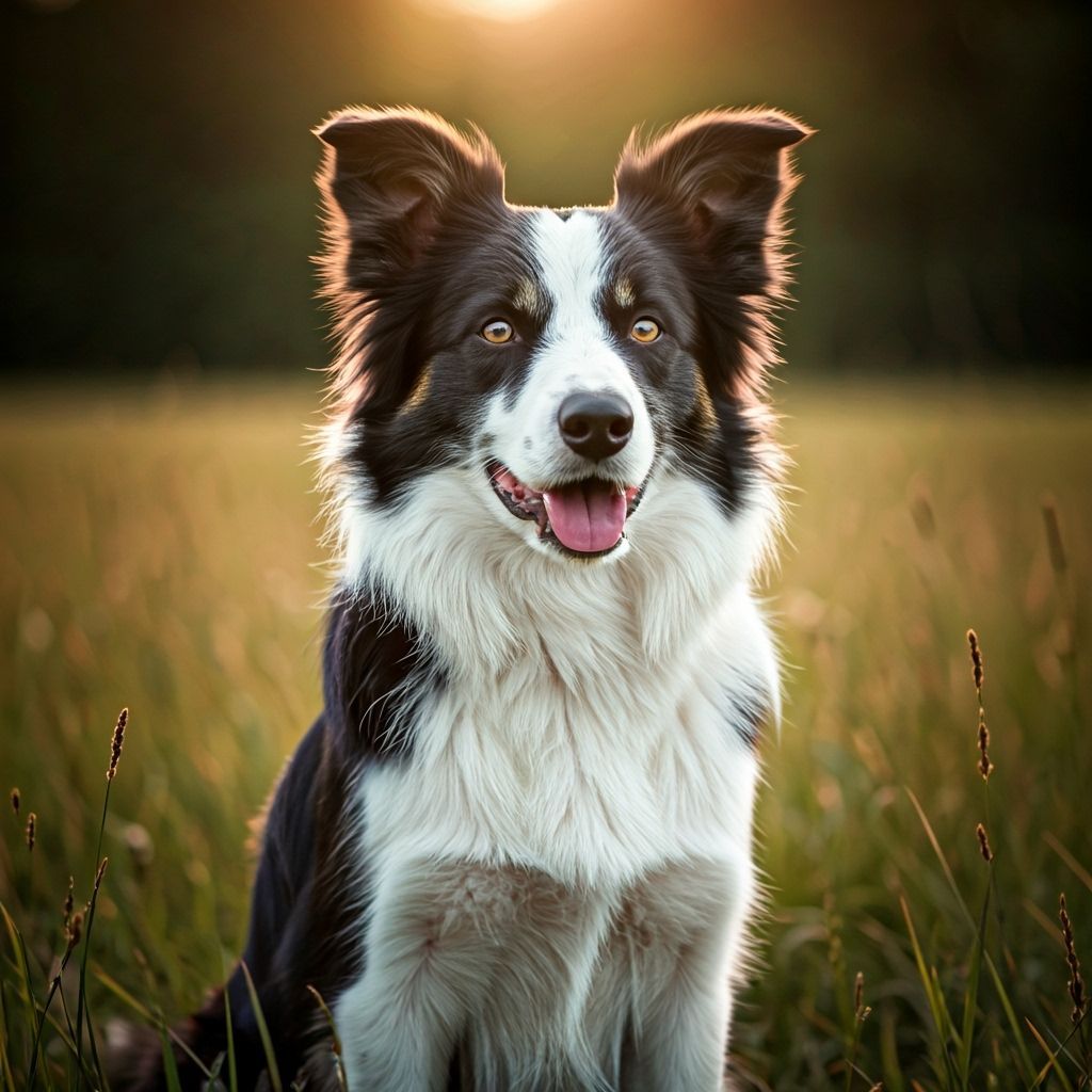 Majestic Border Collie in Sunlit Meadow
