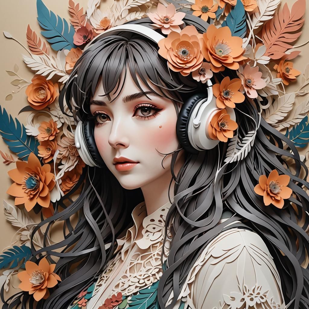 Anime Streamer Girl in Kirigami Paper Cut Style