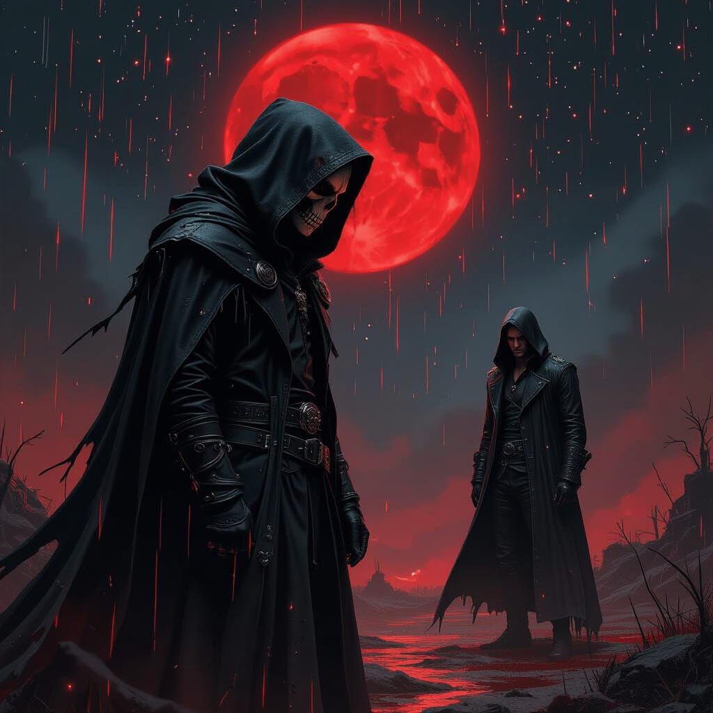 Bloodskull Mask Figure Under Crimson Moon