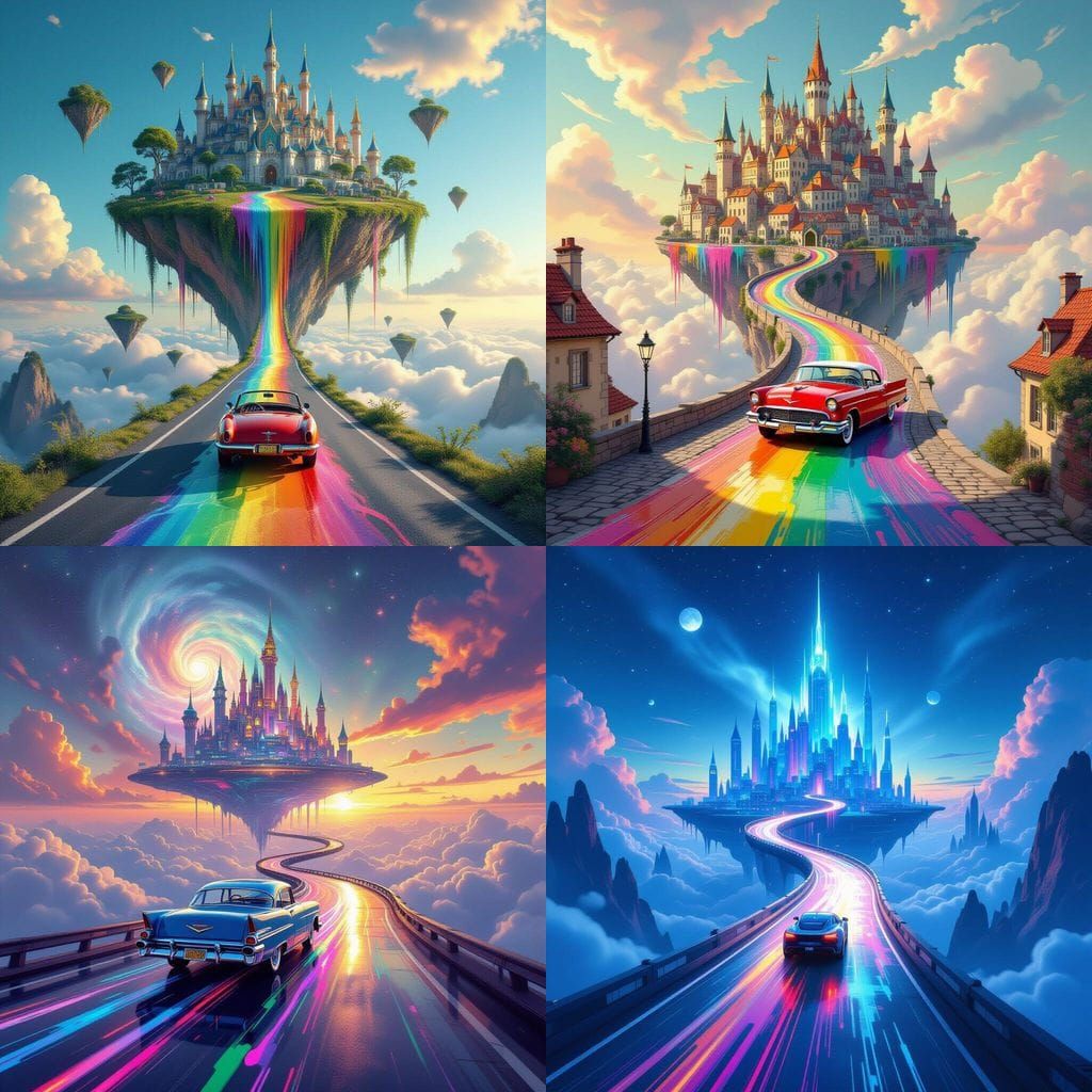 Floating City with Dripping Paint Car and Road