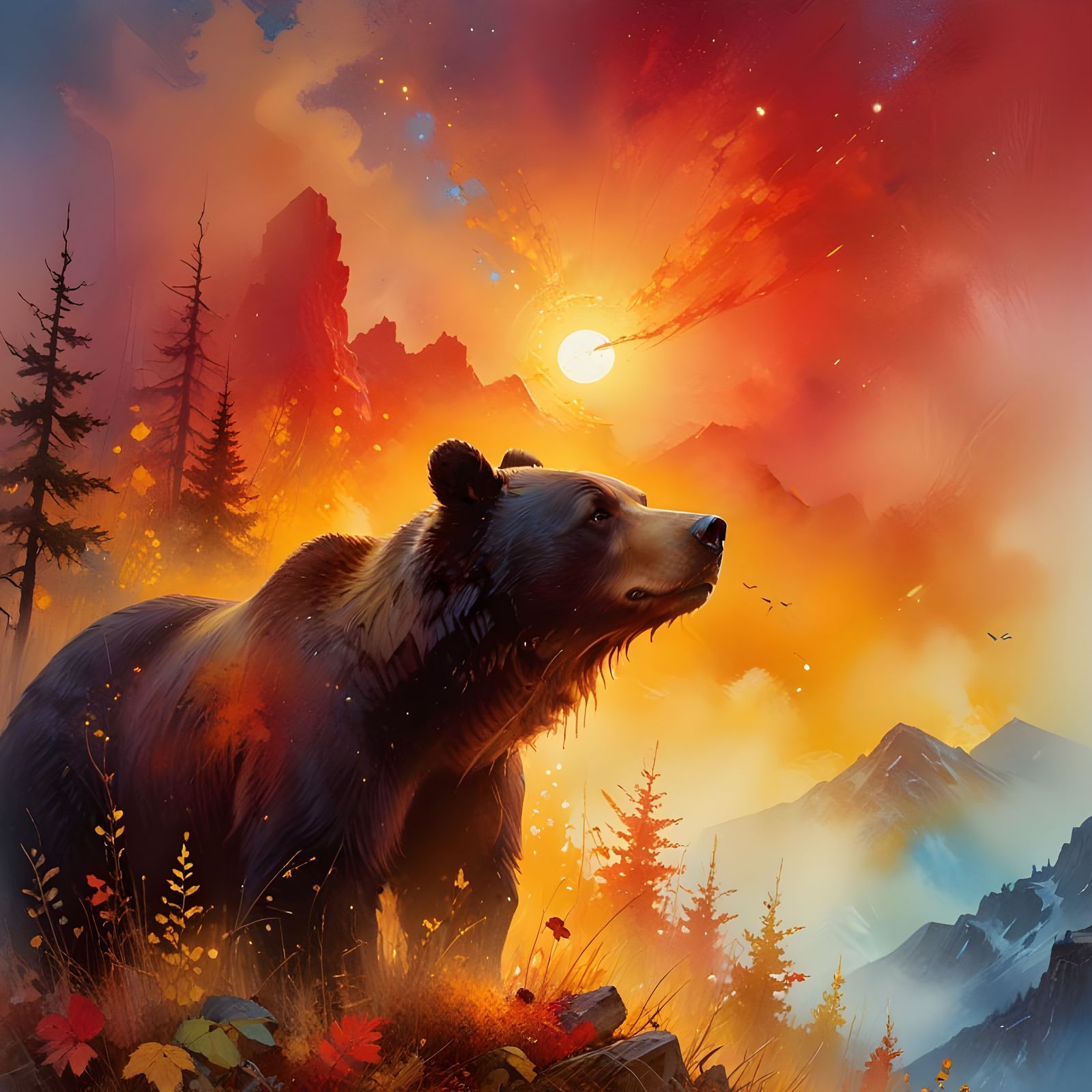 Ethereal Autumn Bear at Sunrise