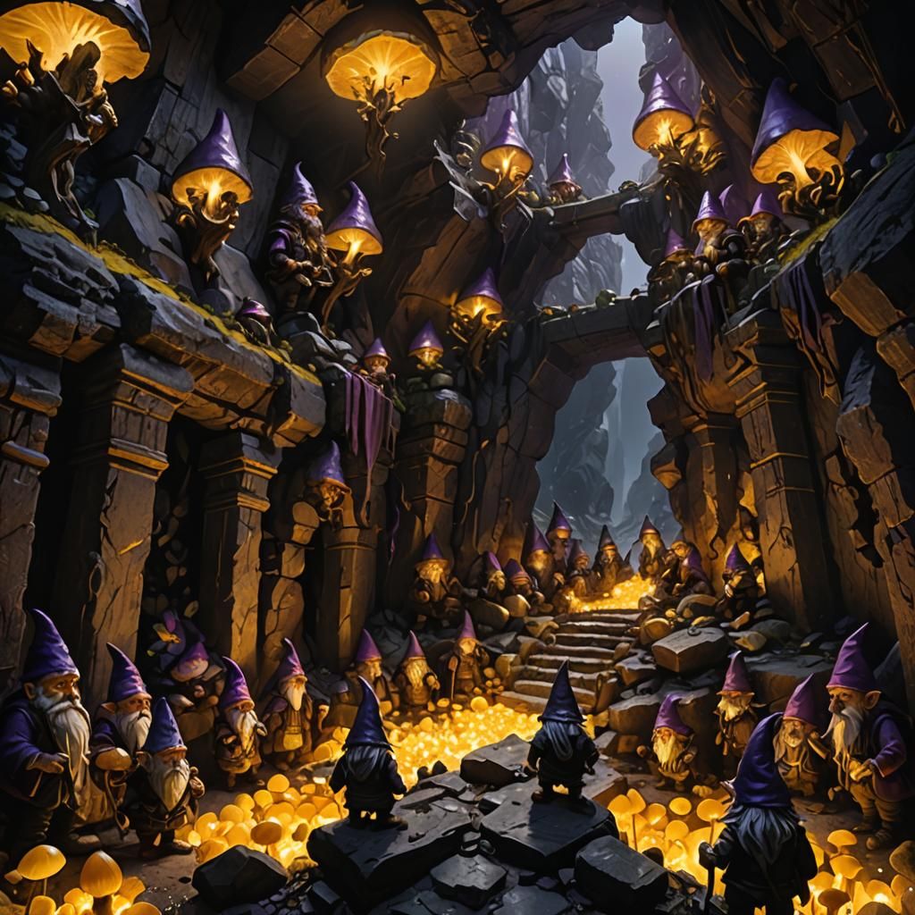 Gnome Funeral in Mountain Cavern: Dark Fantasy Art