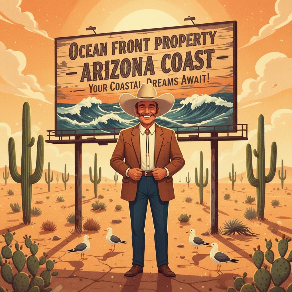 Arizona Desert "Ocean Front" Comedic Retro Western