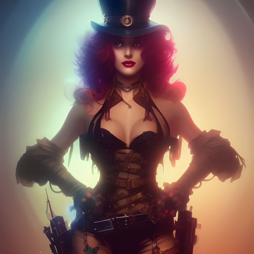 Neon Steampunk Vampire Huntress Portrait
