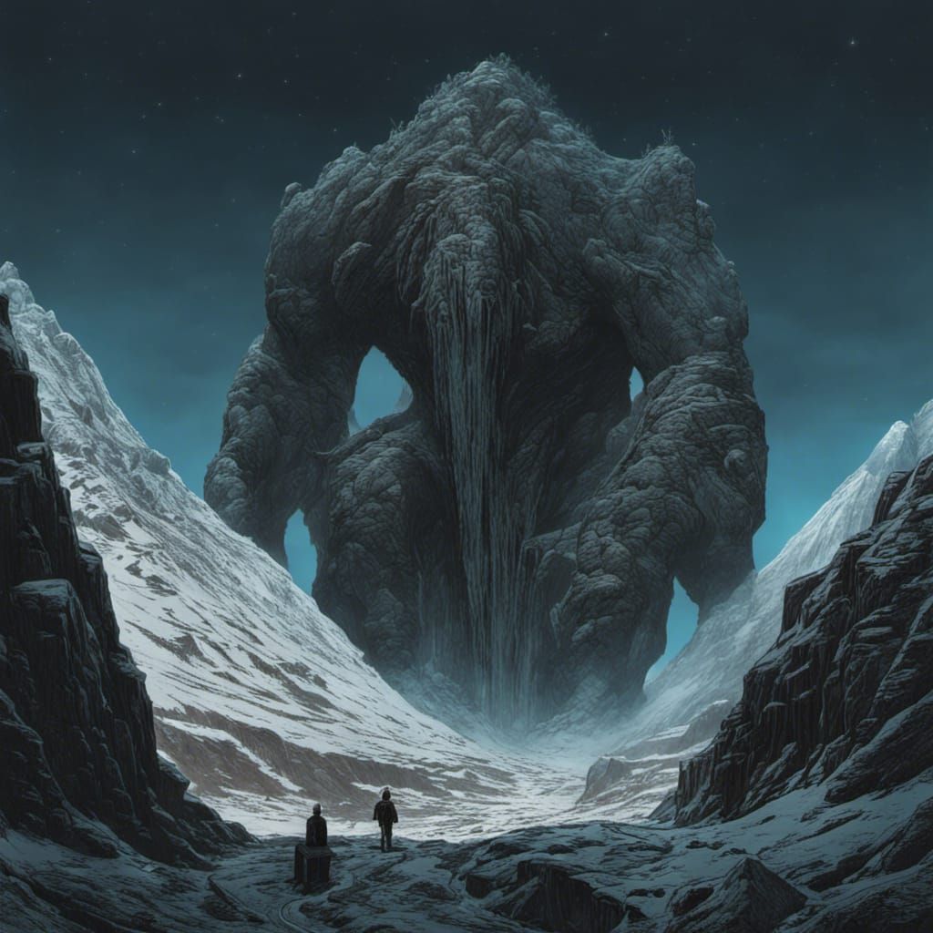 Nephilim Giant Petrifying into Mountain Landscape