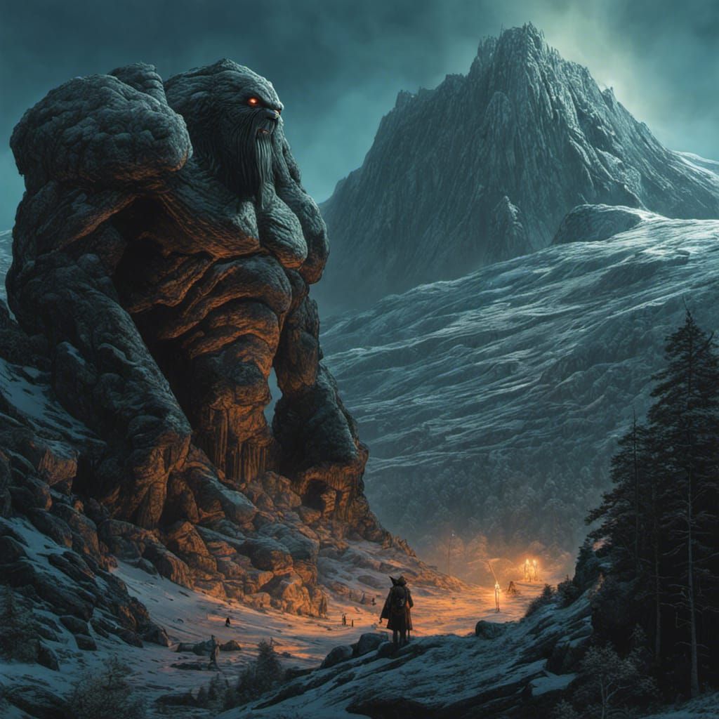 Nephilim Giant Petrifying into Mountain: Hyperrealism