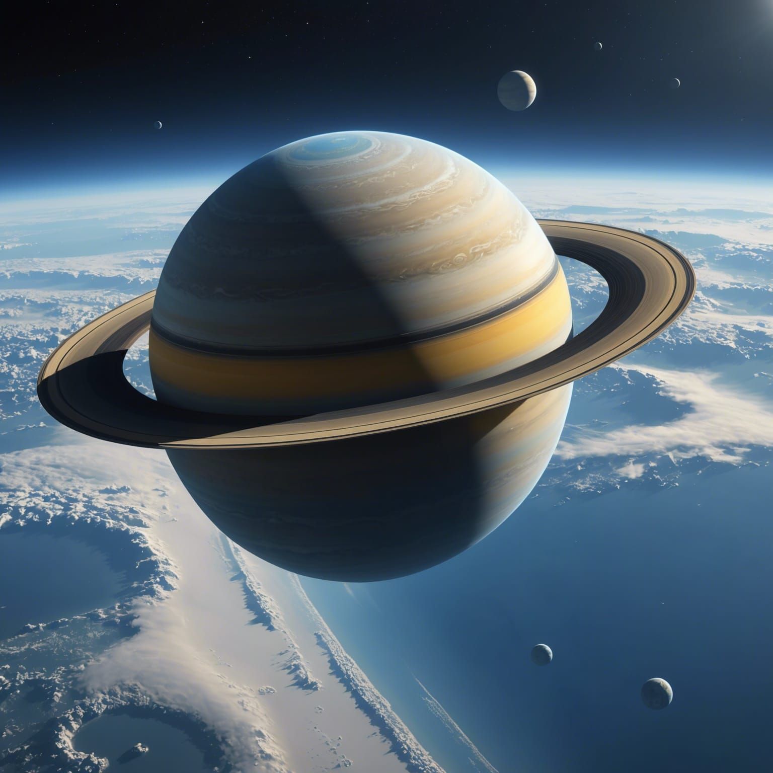 Stylized Planet with Cloud Ring in Detailed Matte Painting