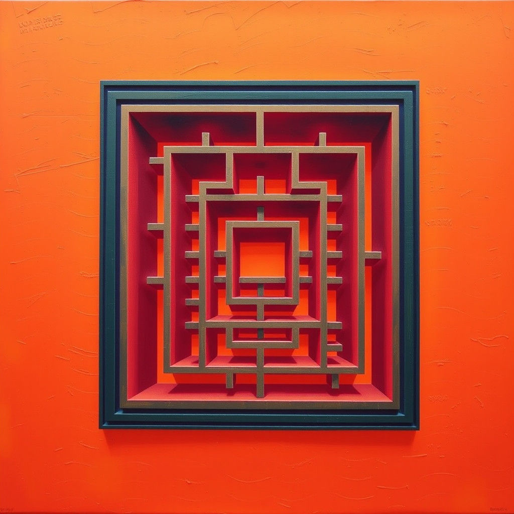 Escher-Inspired Maze with Impossible Geometry in Op Art Styl...