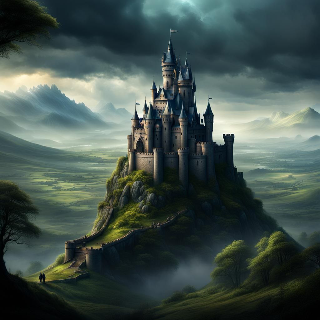 Lone Castle on Hill: Epic Digital Matte Painting