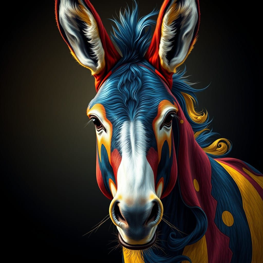 Vibrant Donkey Portrait in Dark Art Nouveau Style