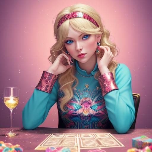 Blonde Tarot Reader in Candy Art Style