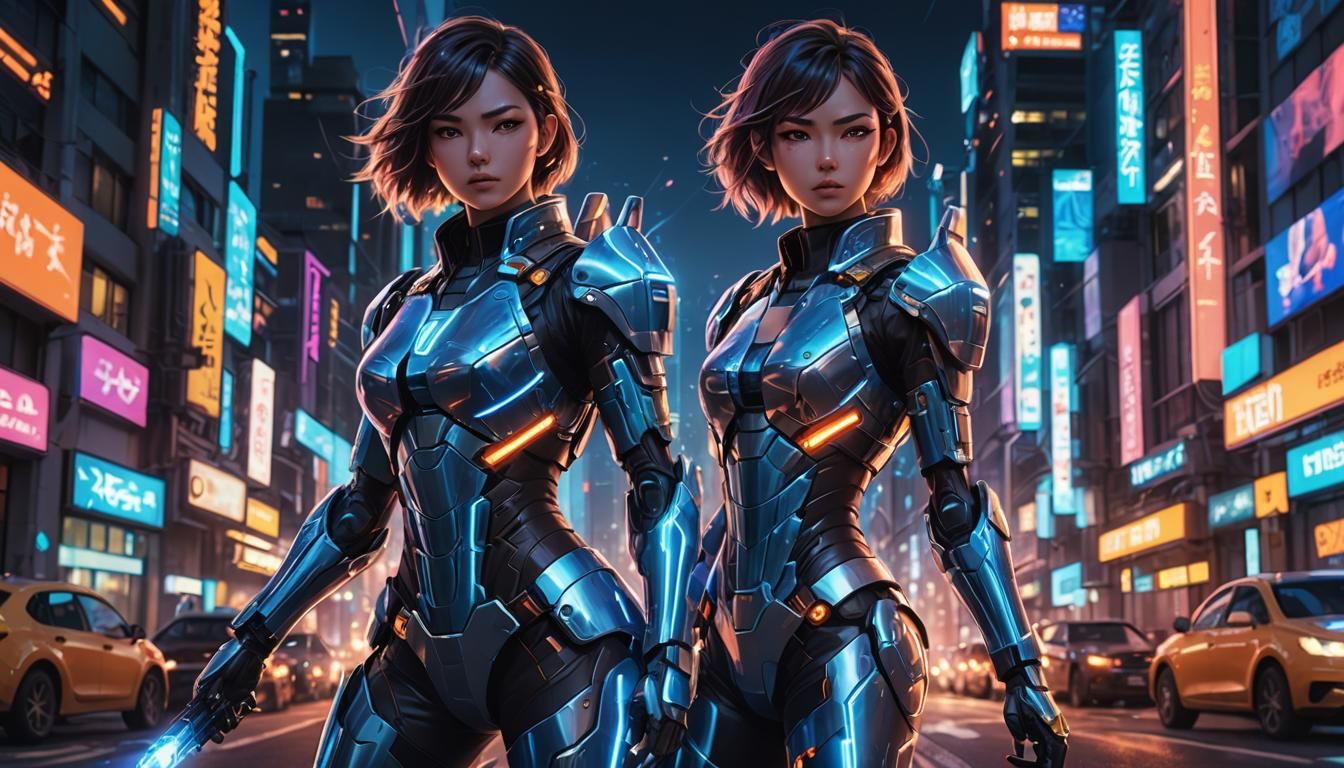 Futuristic Soldier Girl with Electric Hands in Anime Style