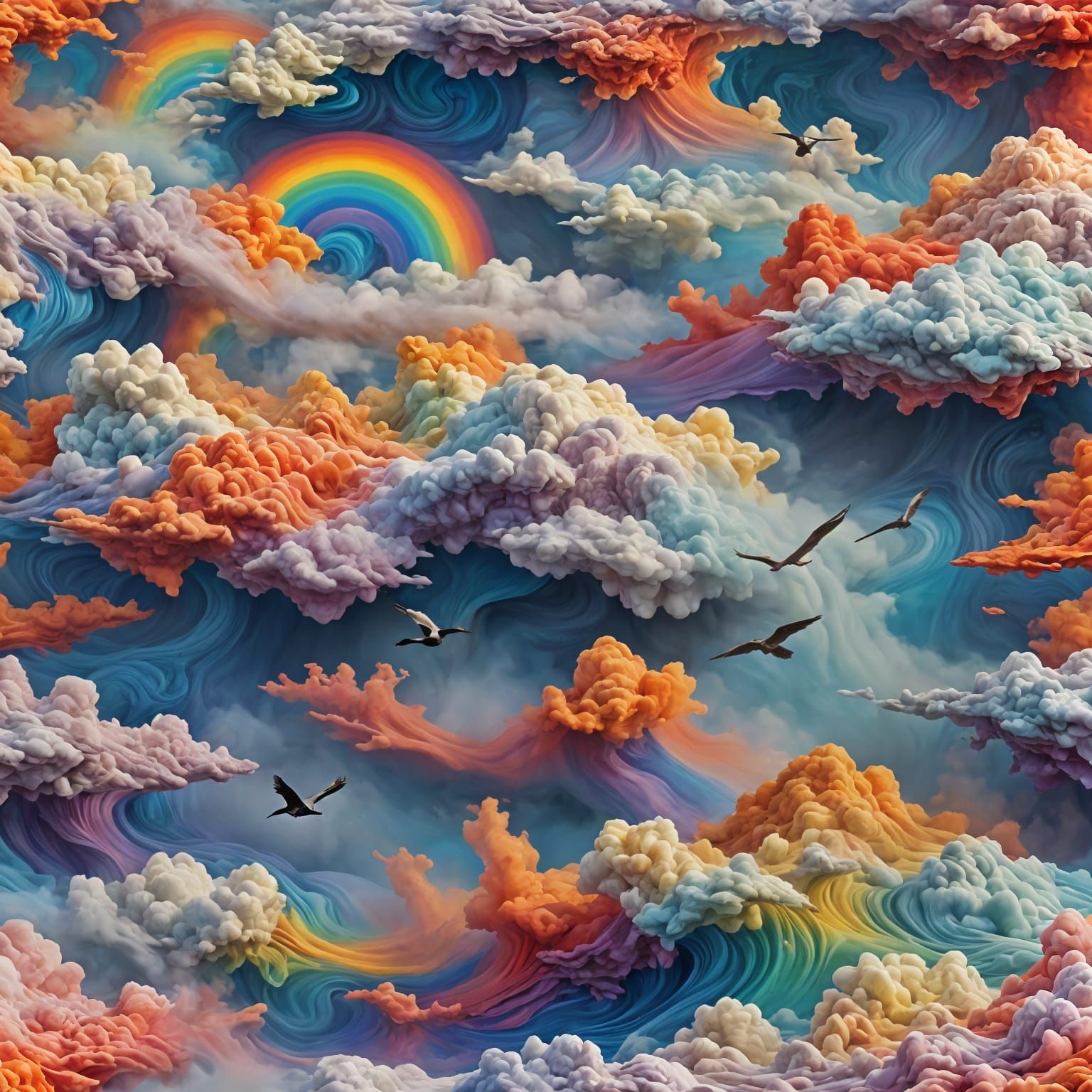 Surreal Rippling Lake with Reverse Rainbows