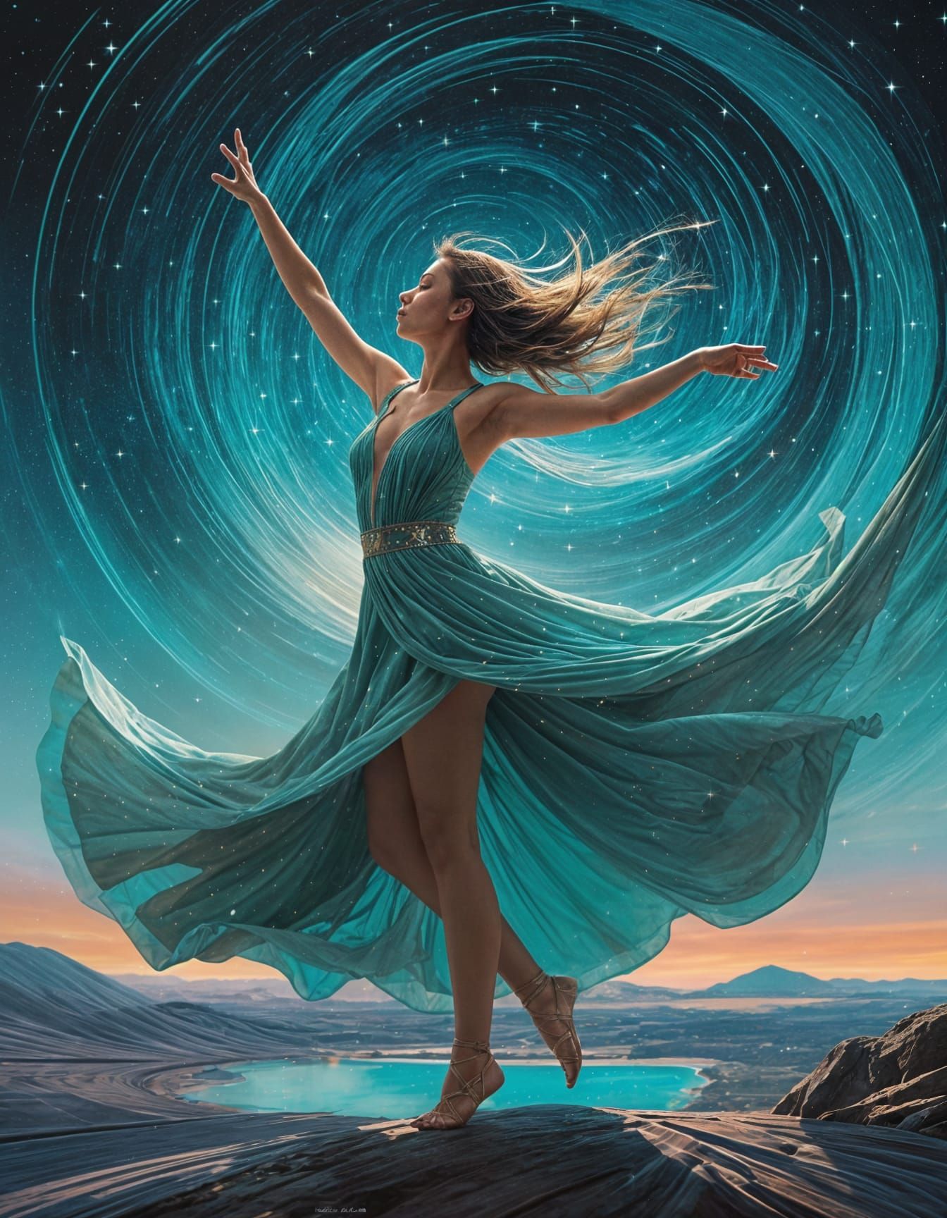 Celestial Dancer in Ethereal, Iridescent Costume