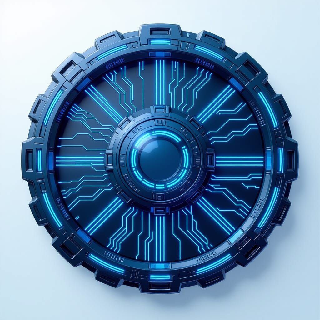 Neon Circuit Gear Emblem in Flat Vector Style