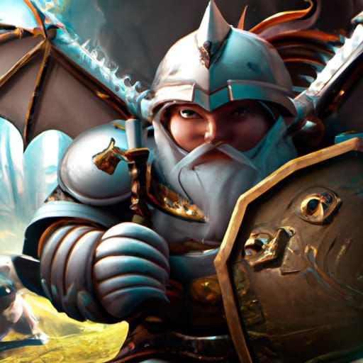 Gnome Knight Battles Dragon in Fantasy Concept Art