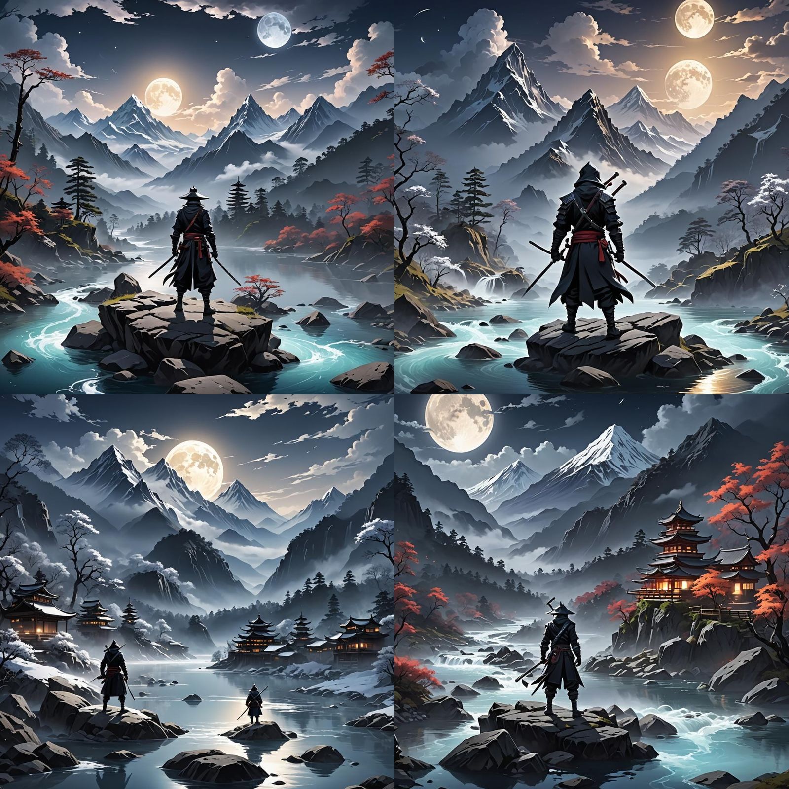 Anime Ninja in Magical Moonlit Landscape