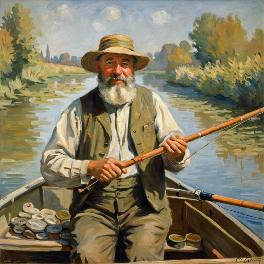 Joyful Fisherman Portrait in Impressionist Style