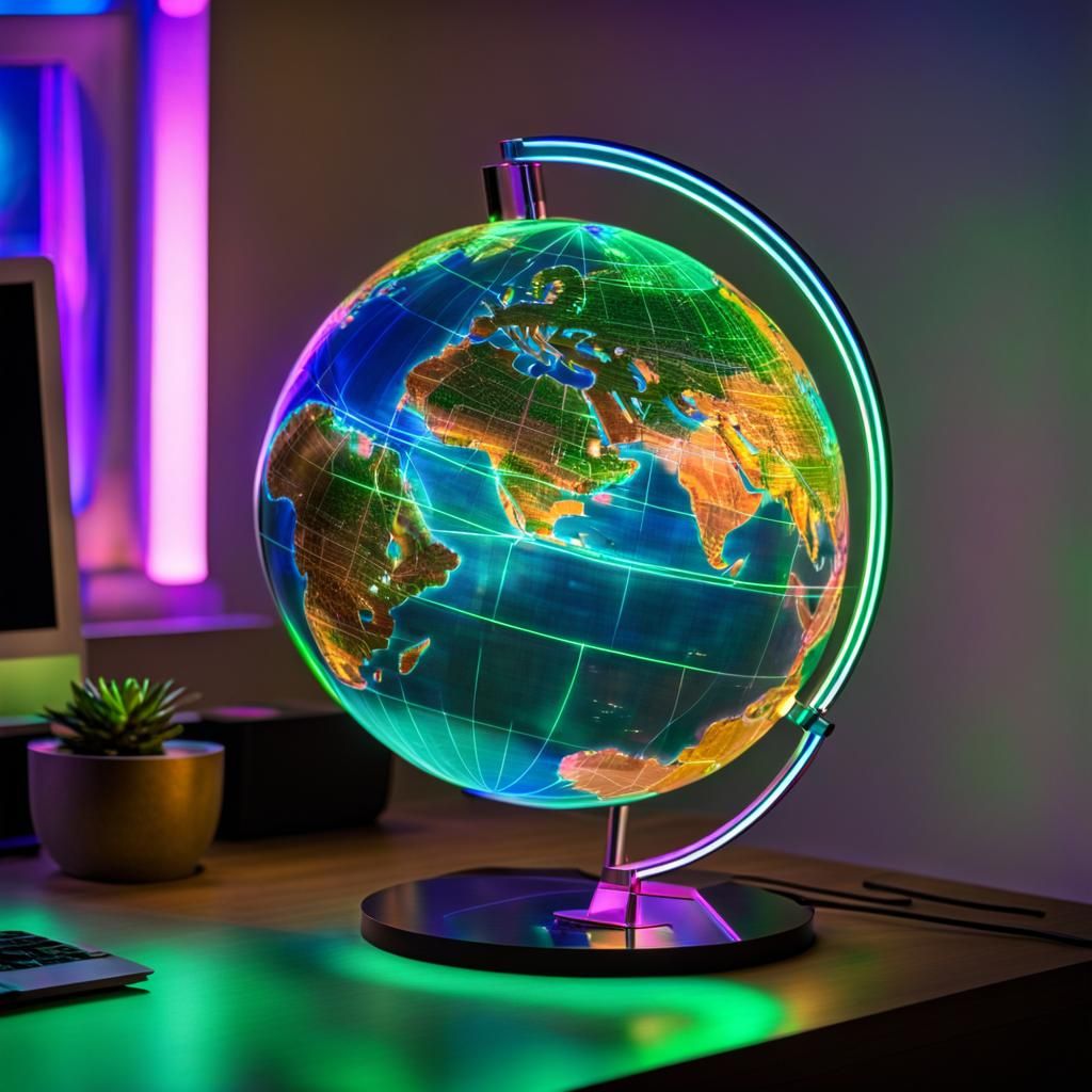Holographic Earth Projection in Neon Hues