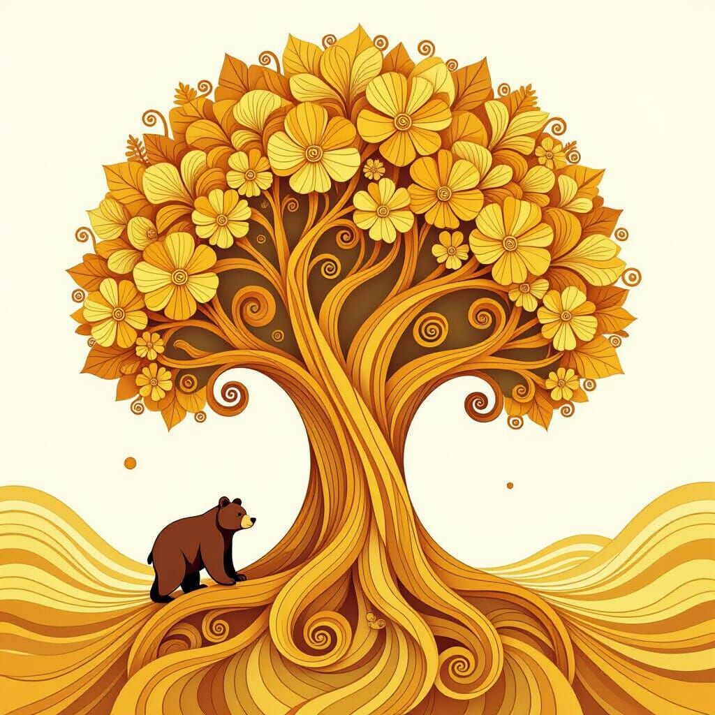 Abstract Honey Tree Bear in Zentangle Style