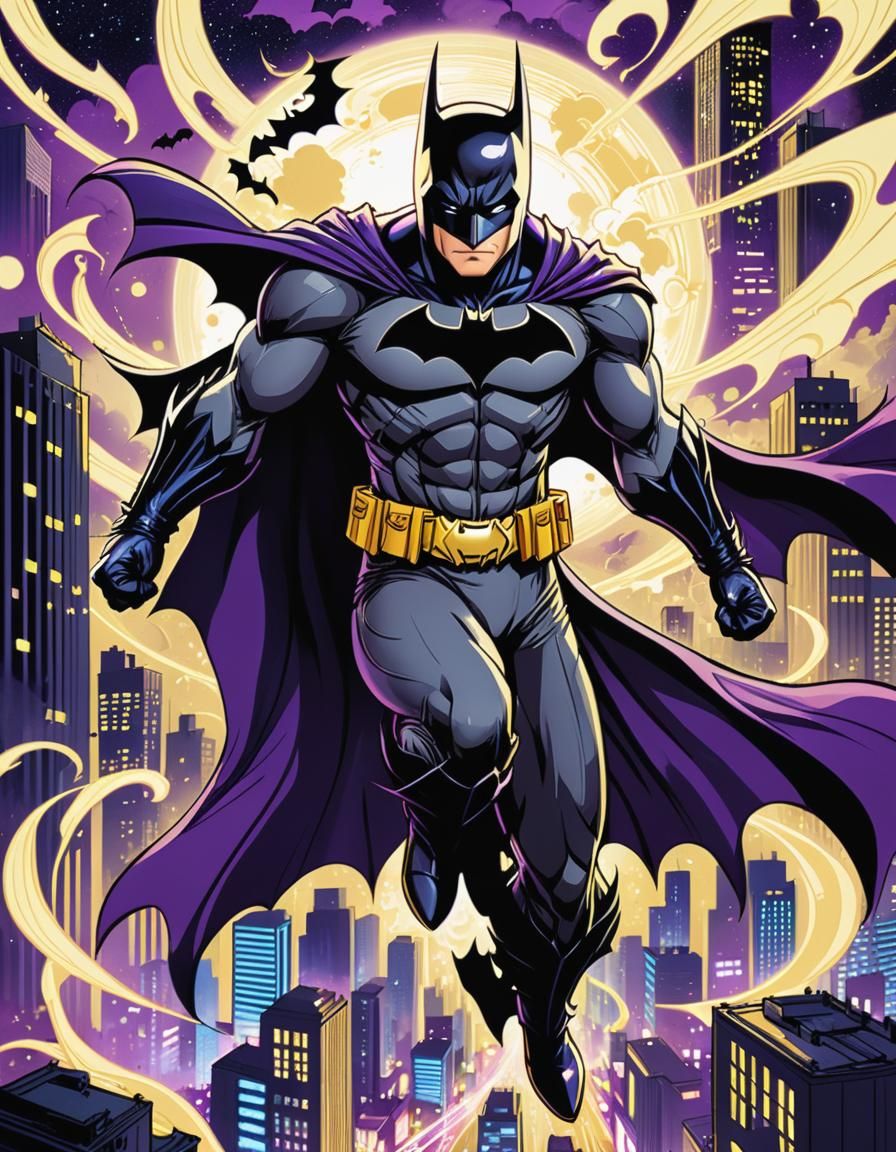 Batman Leaping: Manga-Style Gotham City Portrait