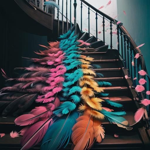 Exquisite Feathers Cascade in Analog Horror Style