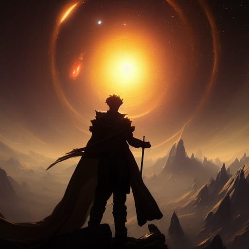 Galactic Dragon Over Golden Planet, Hyperdetailed Art