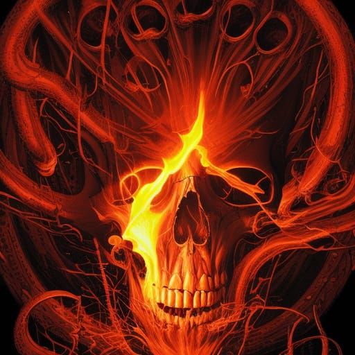 Detailed Skull with Fire Background in Comic Book Style