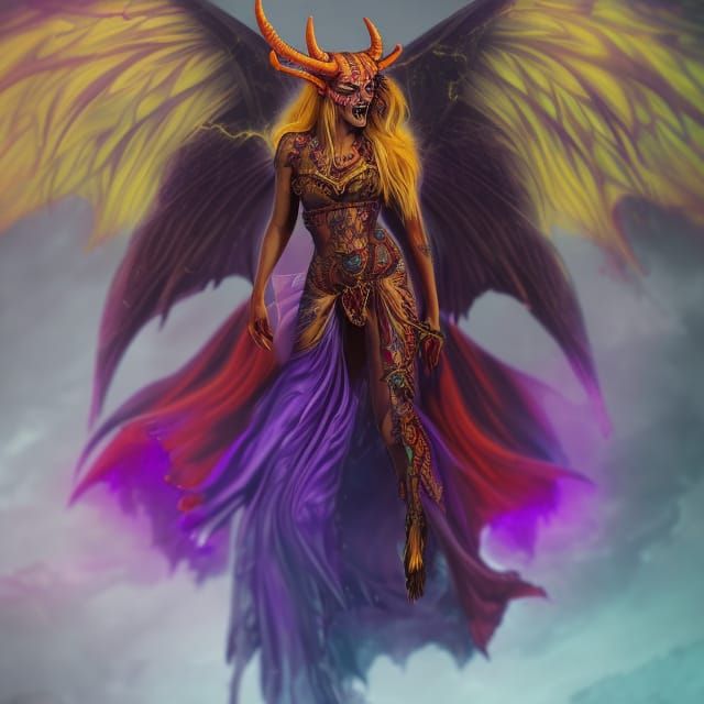 Detailed Female Devil with Demonic Wings