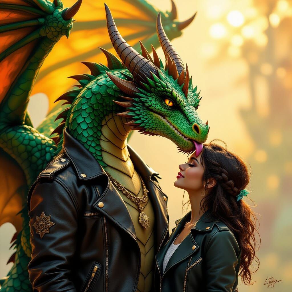 Affectionate Dragon Licking Master, Digital Painting