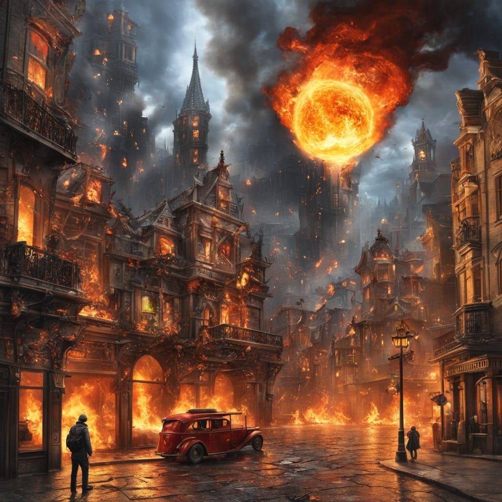 Magical Fireball City with Sprites