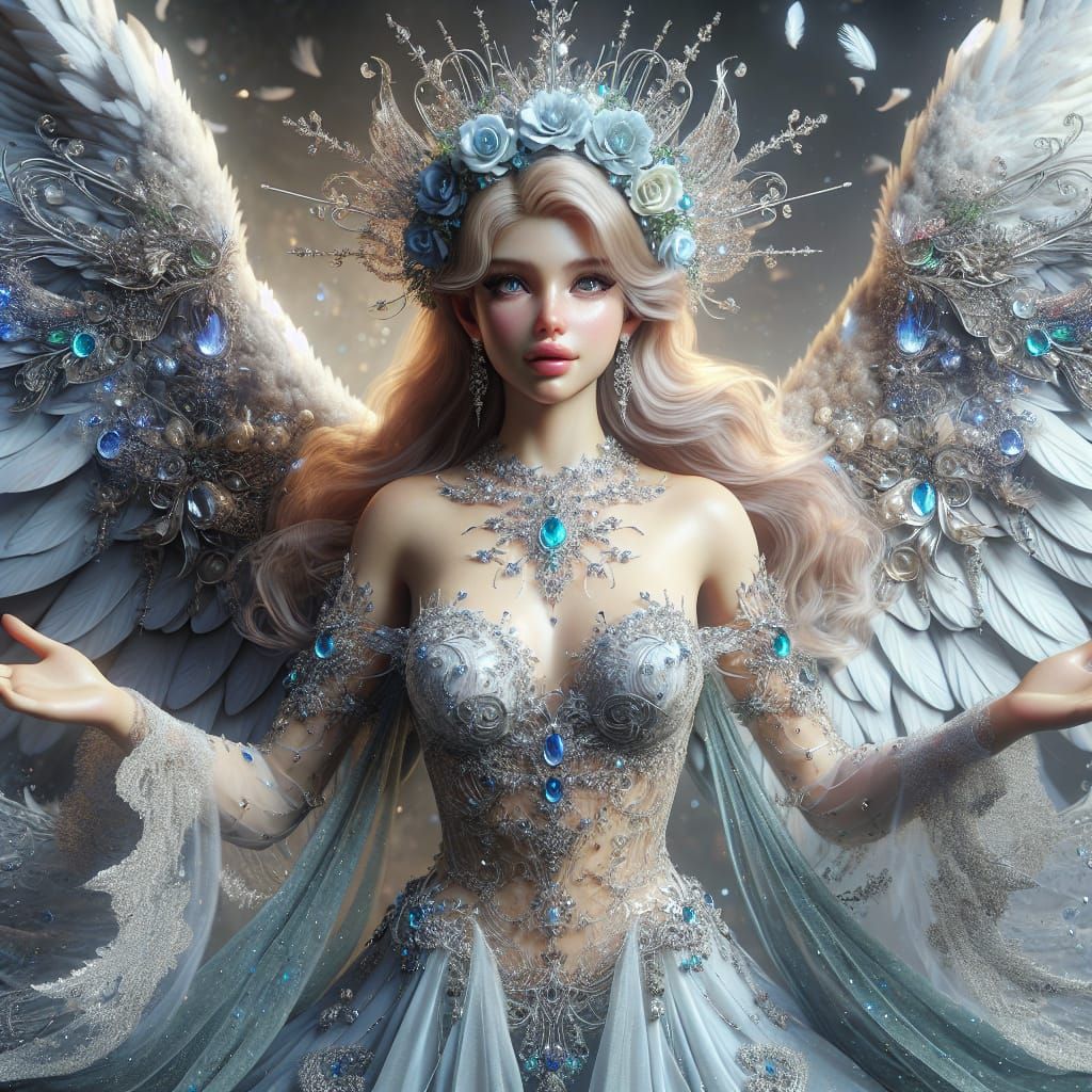 Serene Angel with White Wings in Digital Matte Painting