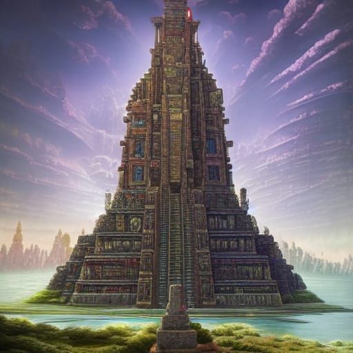 Cyberpunk Aztec Temple with Volumetric Lighting