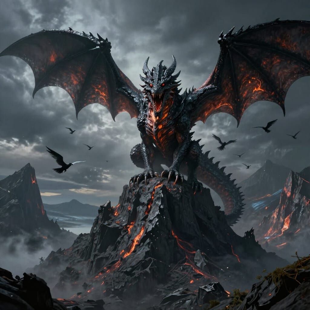 Colossal Undead Dragon on Volcanic Peak