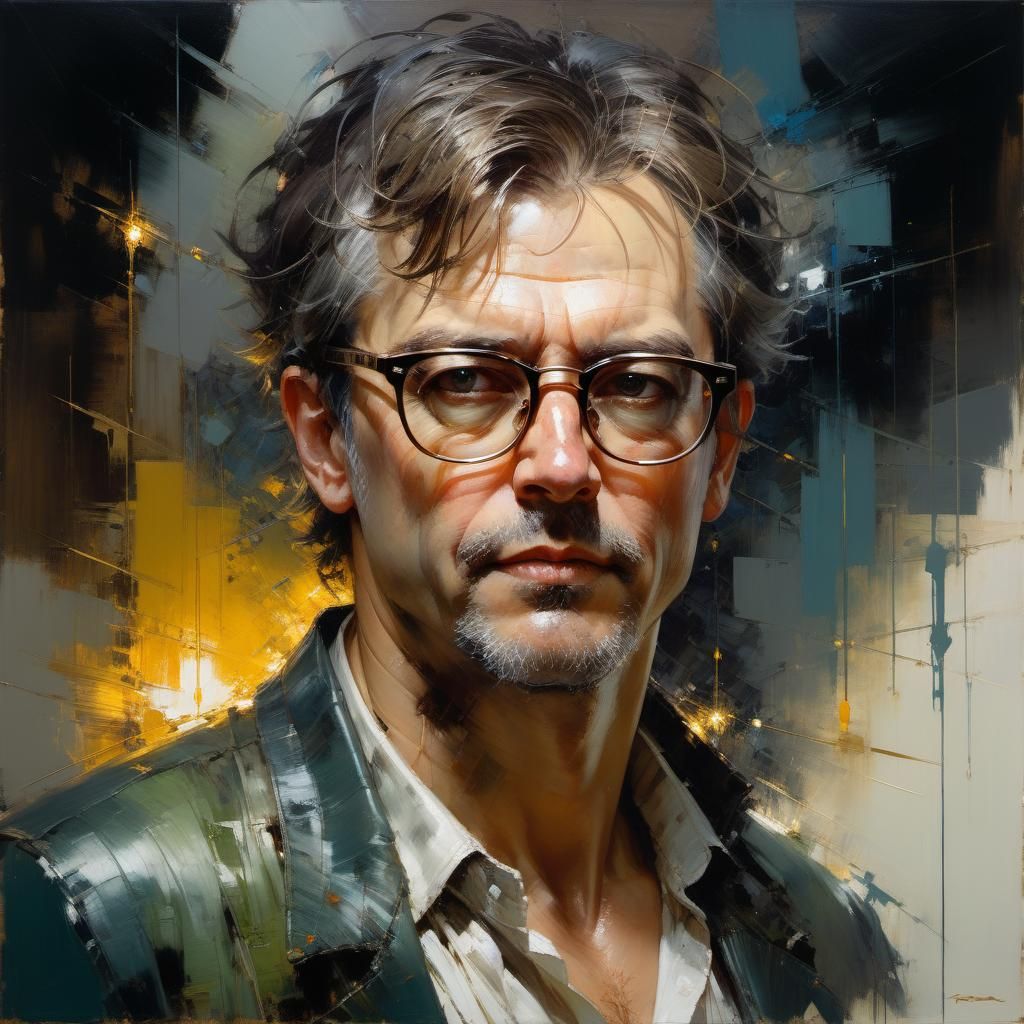 Detailed Oil Portrait of Man with Glasses