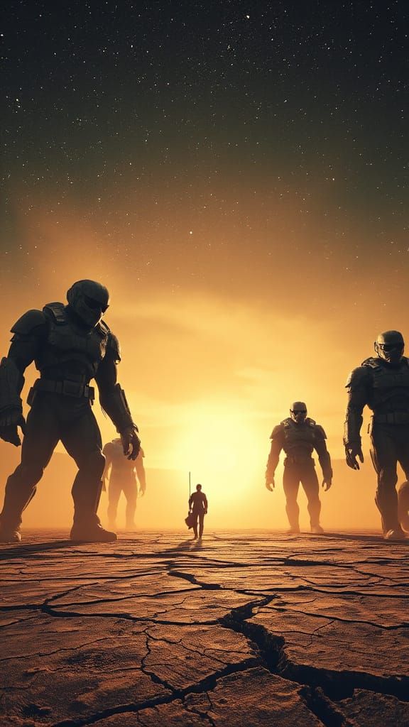 Colossal Titans of Soil and Stardust in Barren Landscape