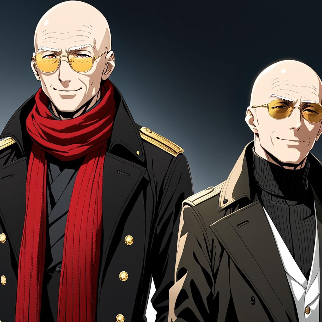 Detailed Anime Portrait of Smiling Elderly Man