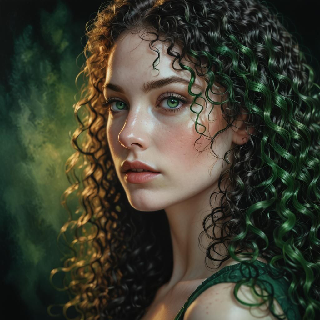 Hyperrealistic Portrait of Woman with Emerald Eyes