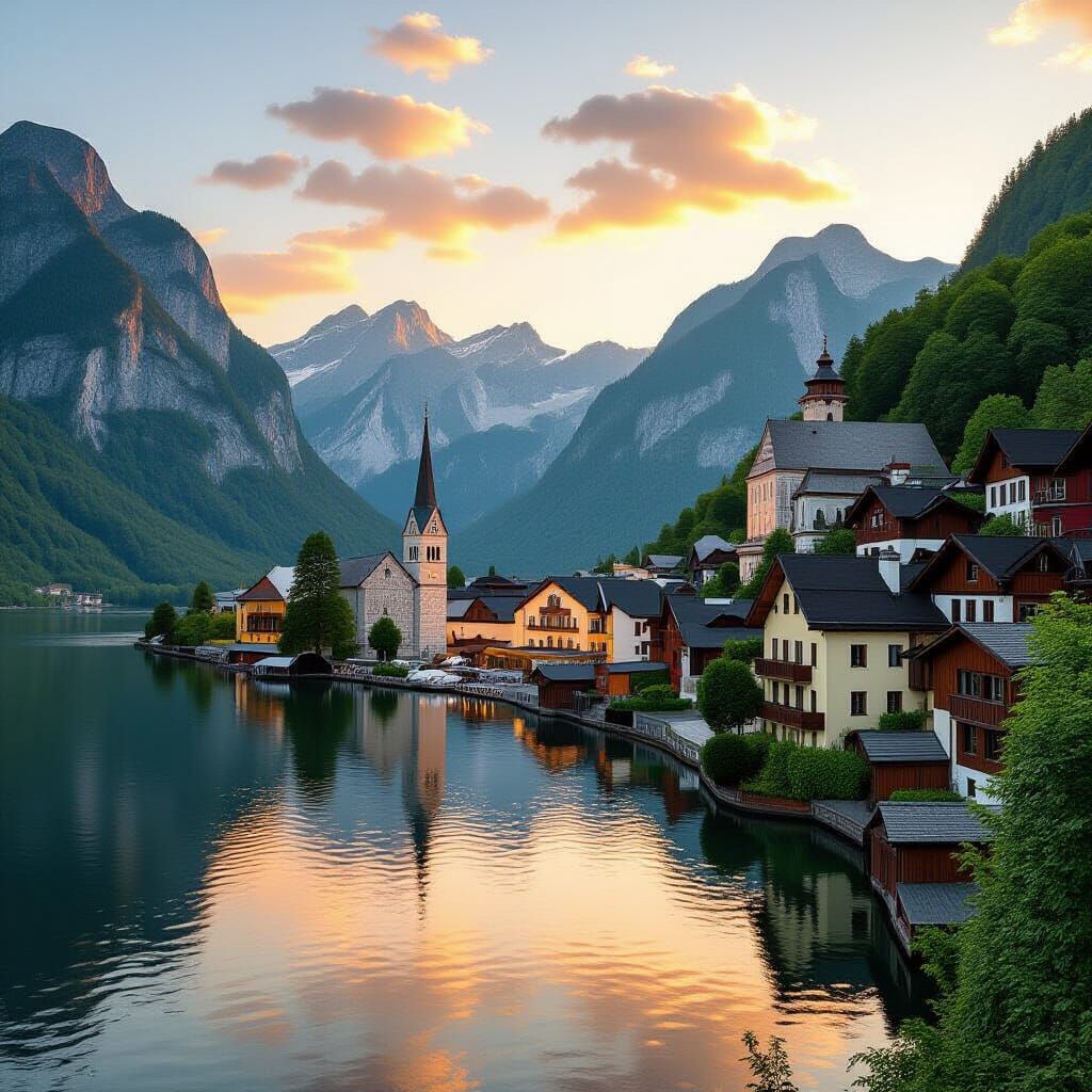 Hallstatt Village in Alpine Landscape Style