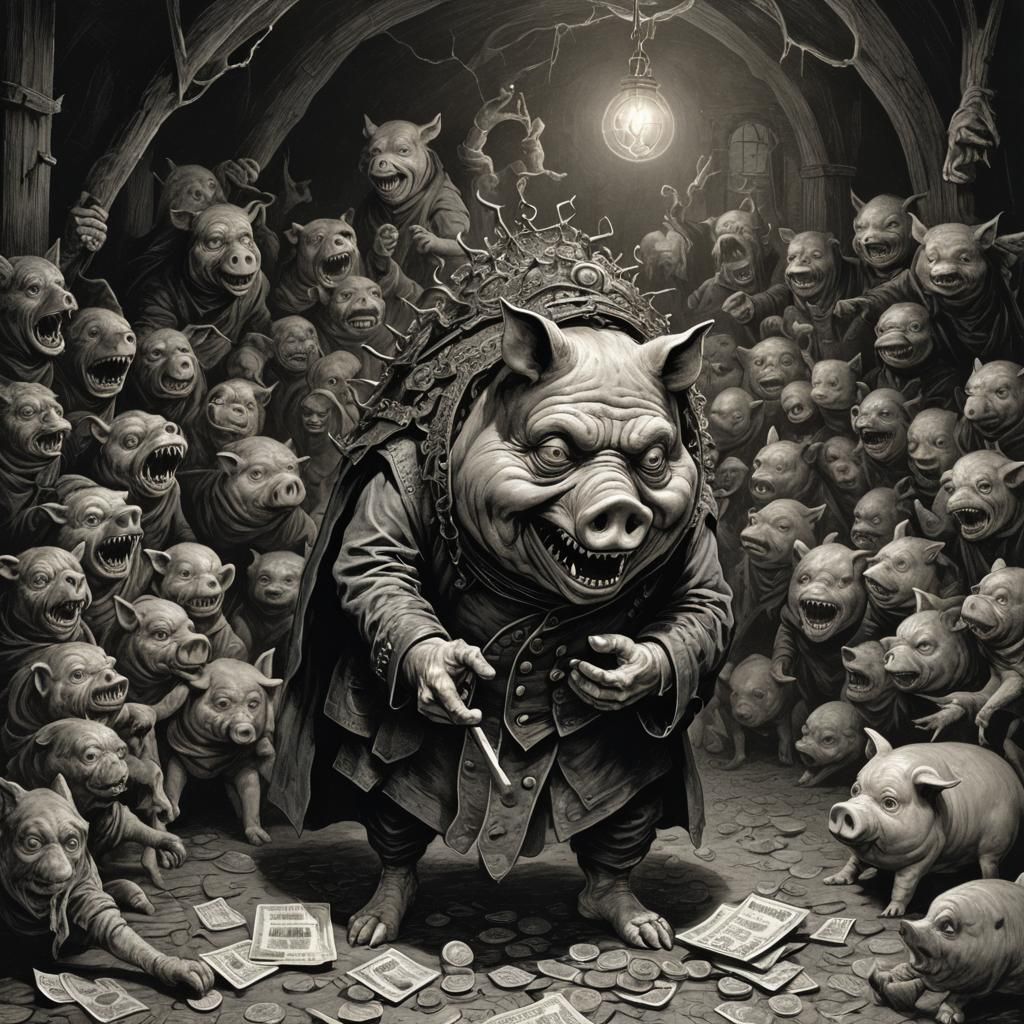 Horrific Piggy Bank in Gothic Horror Style