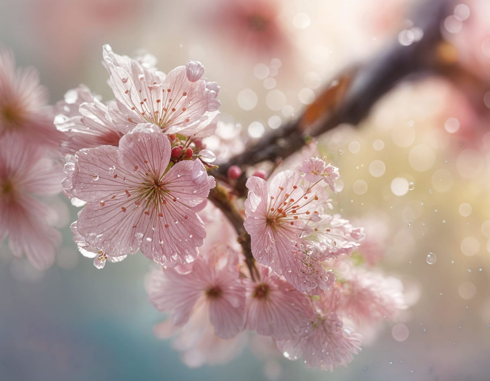 Delicate Cherry Blossoms in Morning Dew