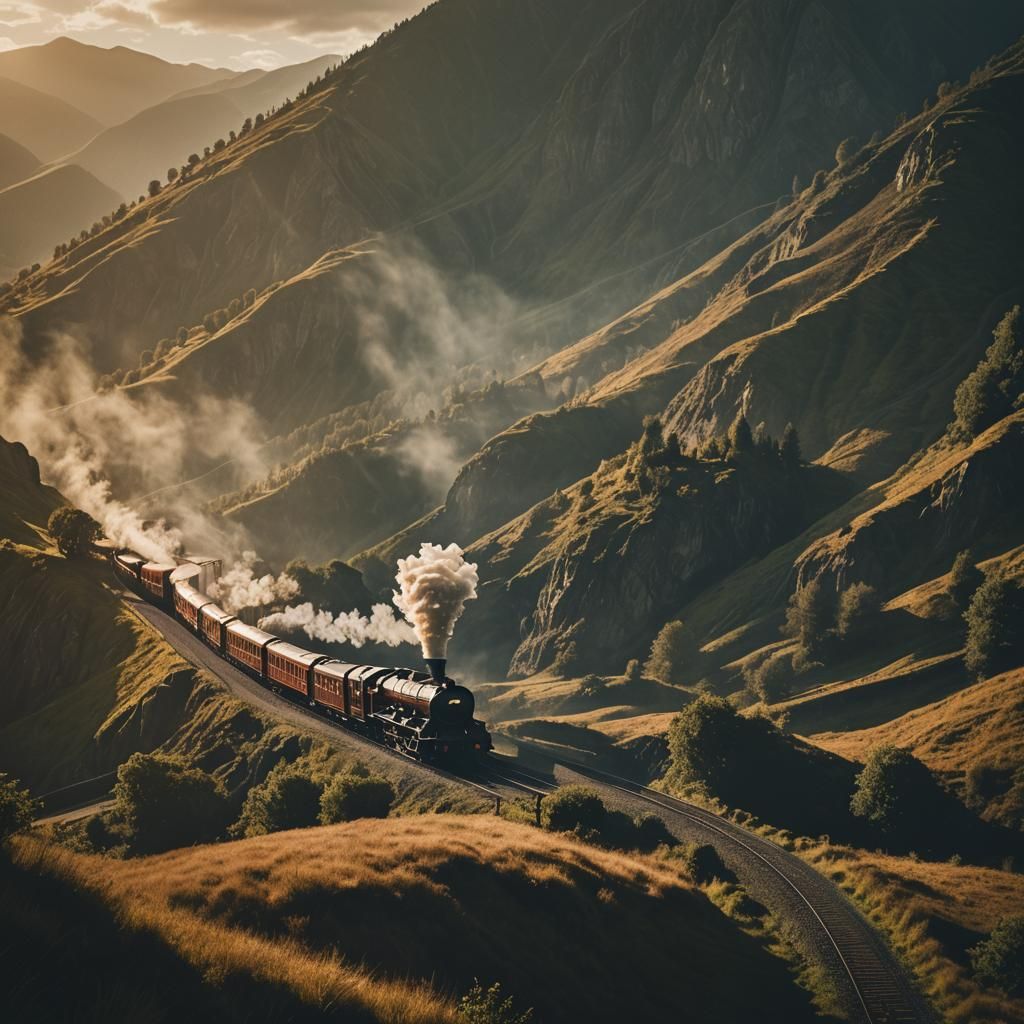 Hogwarts Express in Misty Mountains: Cinematic Film Still