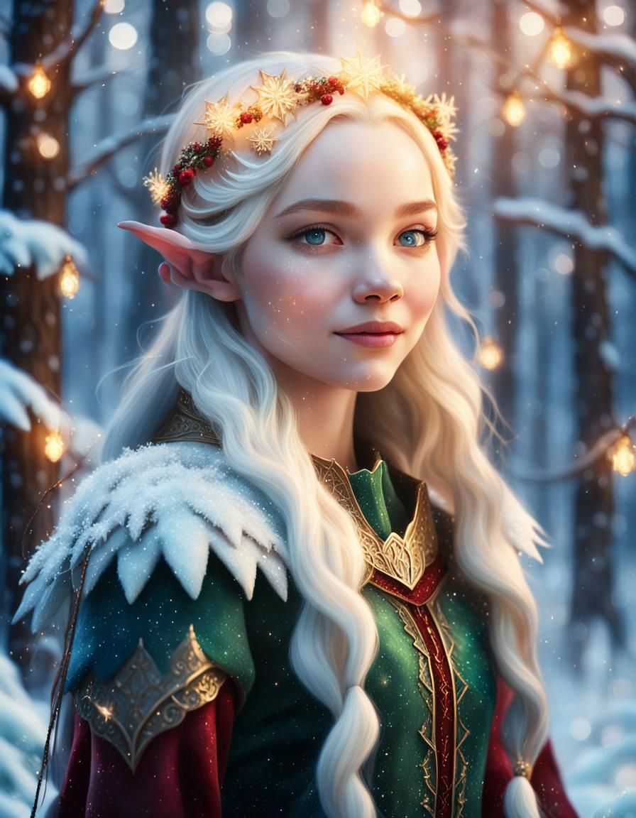 Dove Cameron as a Regal Elf Princess in Whimsical Christmas...