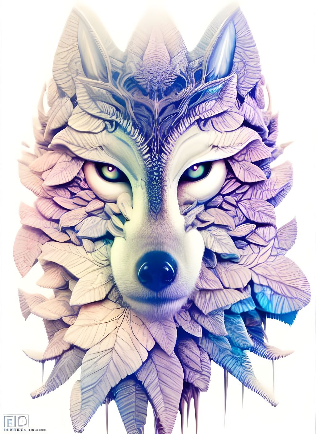 Magical Wolf Portrait of Roots and Leaves