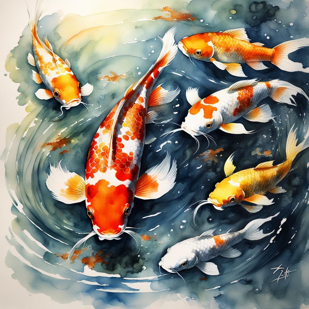 Ethereal Japanese Koi Watercolor Painting