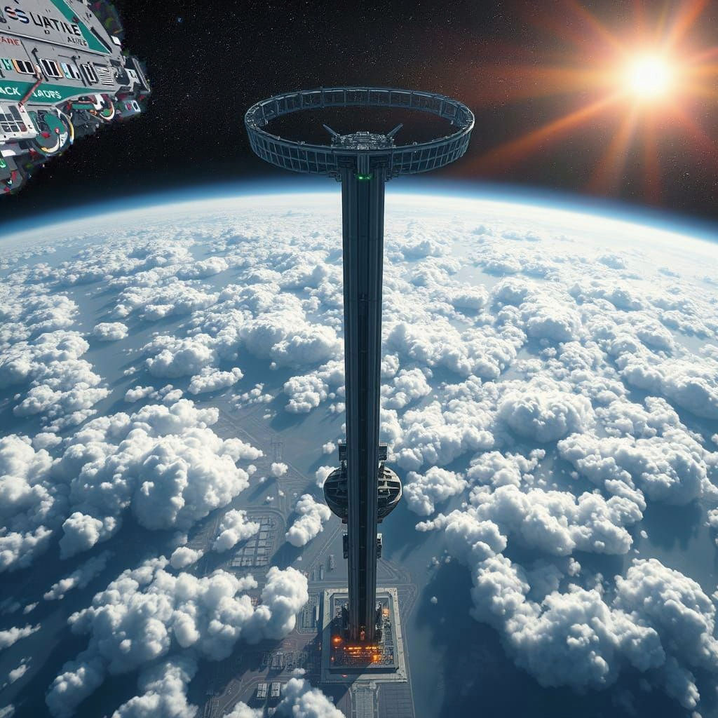 Futuristic Space Elevator Reaching Orbit in 8K